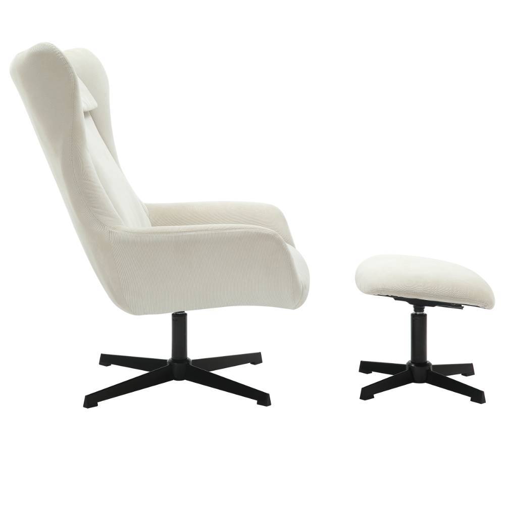 Sessel mit Fußhocker in Beige - Varina (zweiteilig)