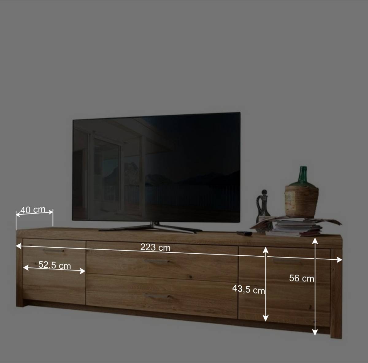 Wildeiche TV Lowboard aus geöltem Massivholz - Loitons