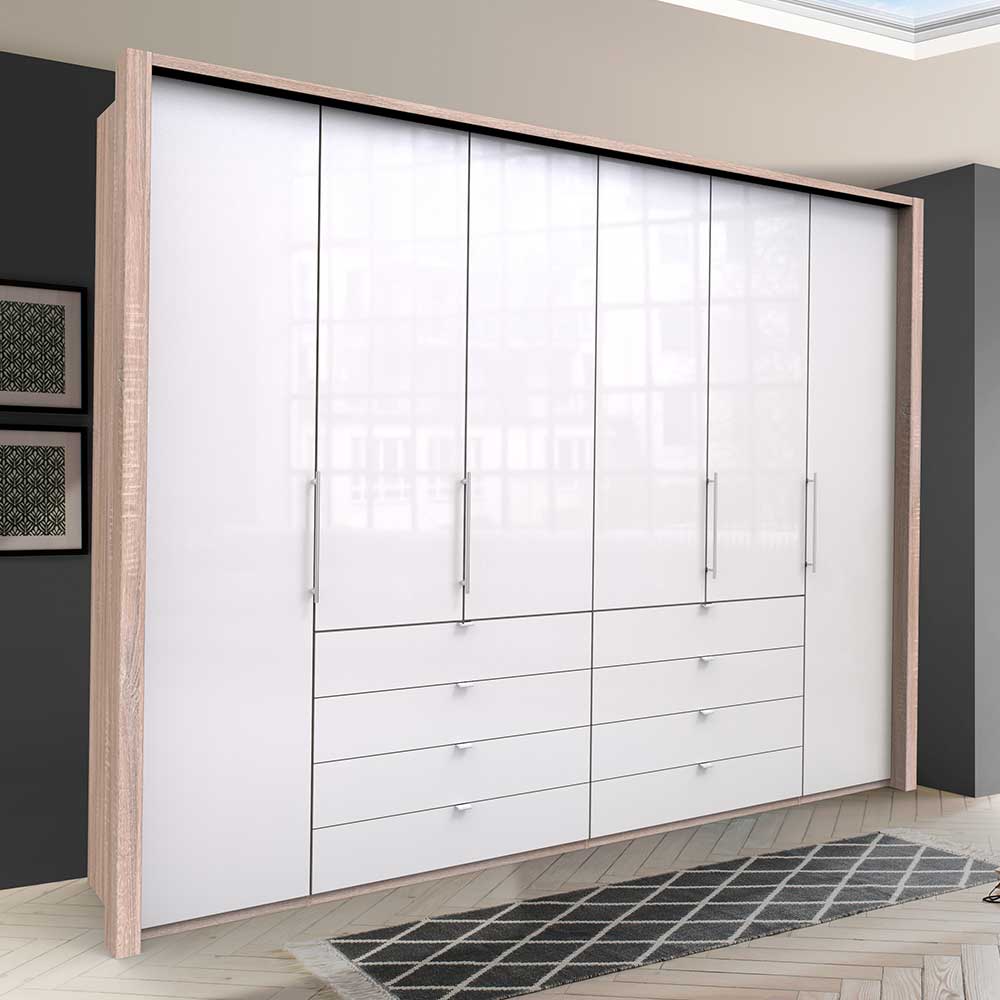 Schlafzimmer Falttürenschrank in Weiß glasbeschichtet - Bosays
