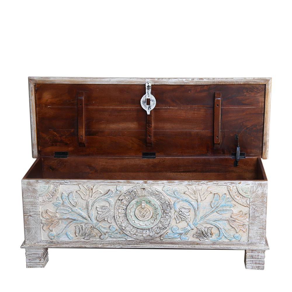 Massivholz Truhe in White Wash - Riconia