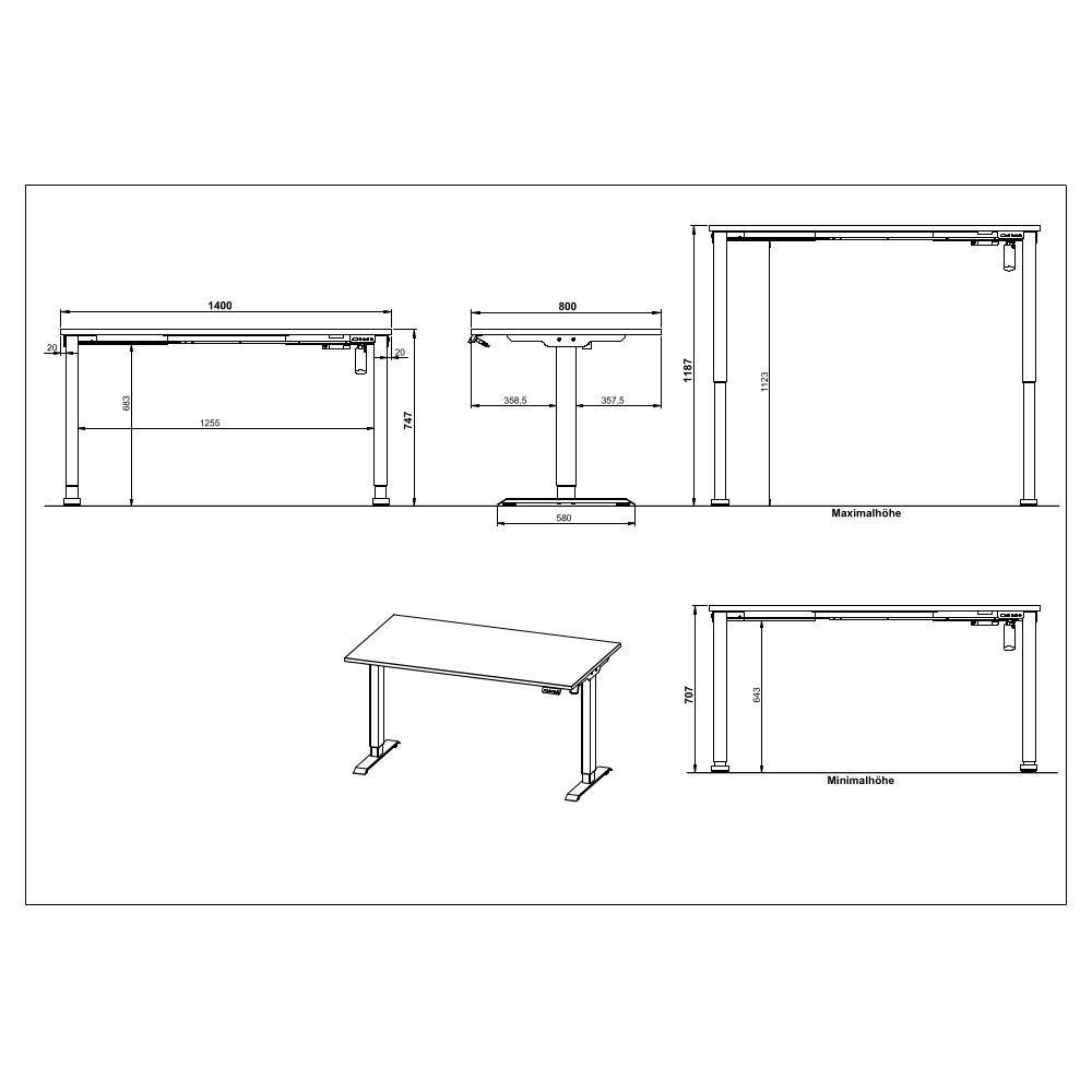 Ergonomischer Officetisch in Dunkelgrau und Silber - Burn