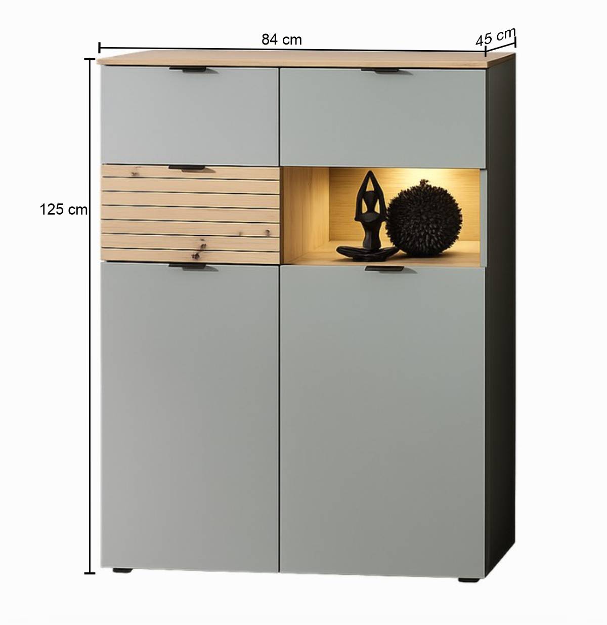 Highboard in Graugrün und Wildeiche Natur - Halimi