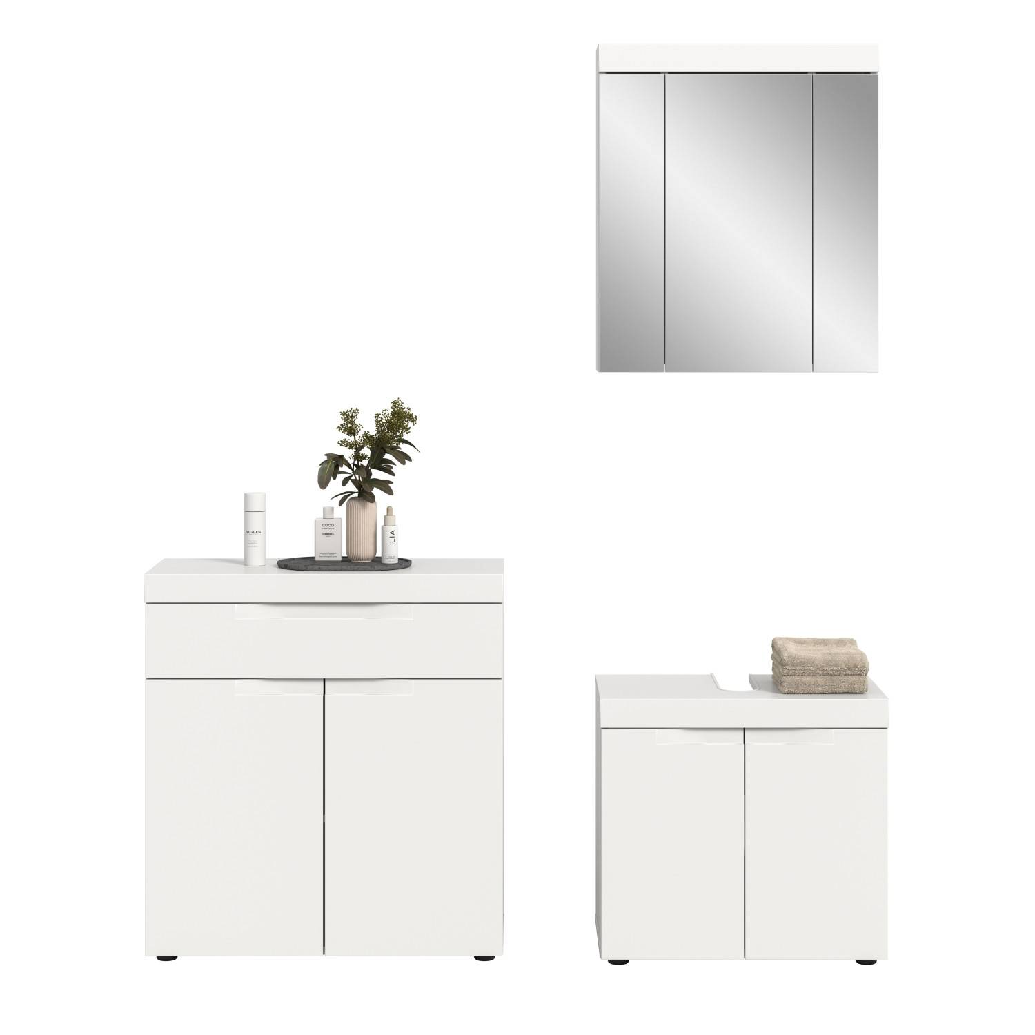 Weißes Badezimmermöbel Set mit flexiblem Aufbau - Bruna (dreiteilig)