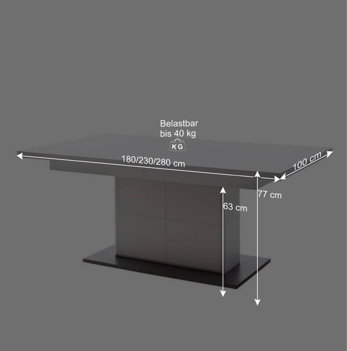 Verlängerbarer Säulentisch in Weiß & Grau - Hazime