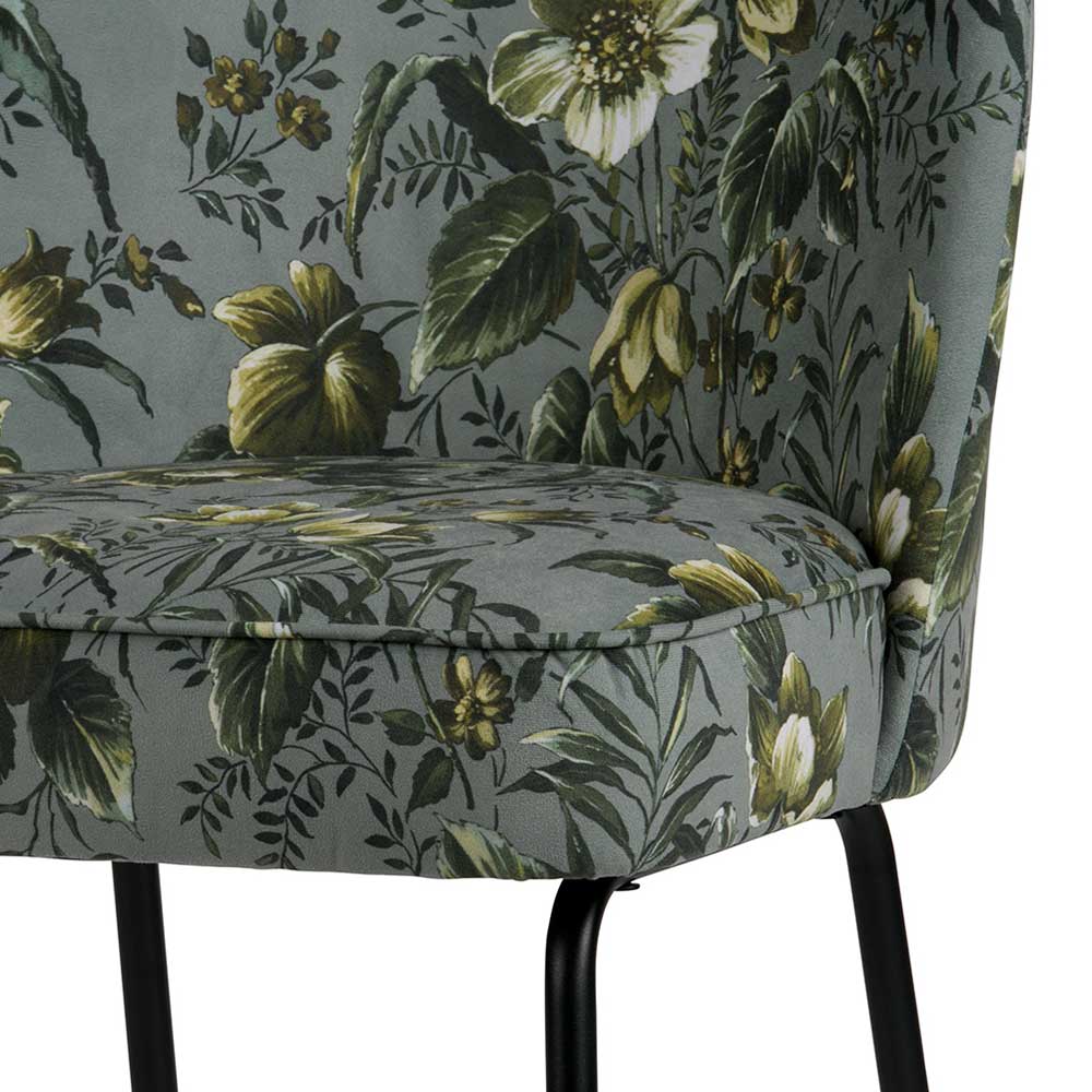 Grauer Samt Stuhl mit Blumen bedruckt - Viviann (2er Set)