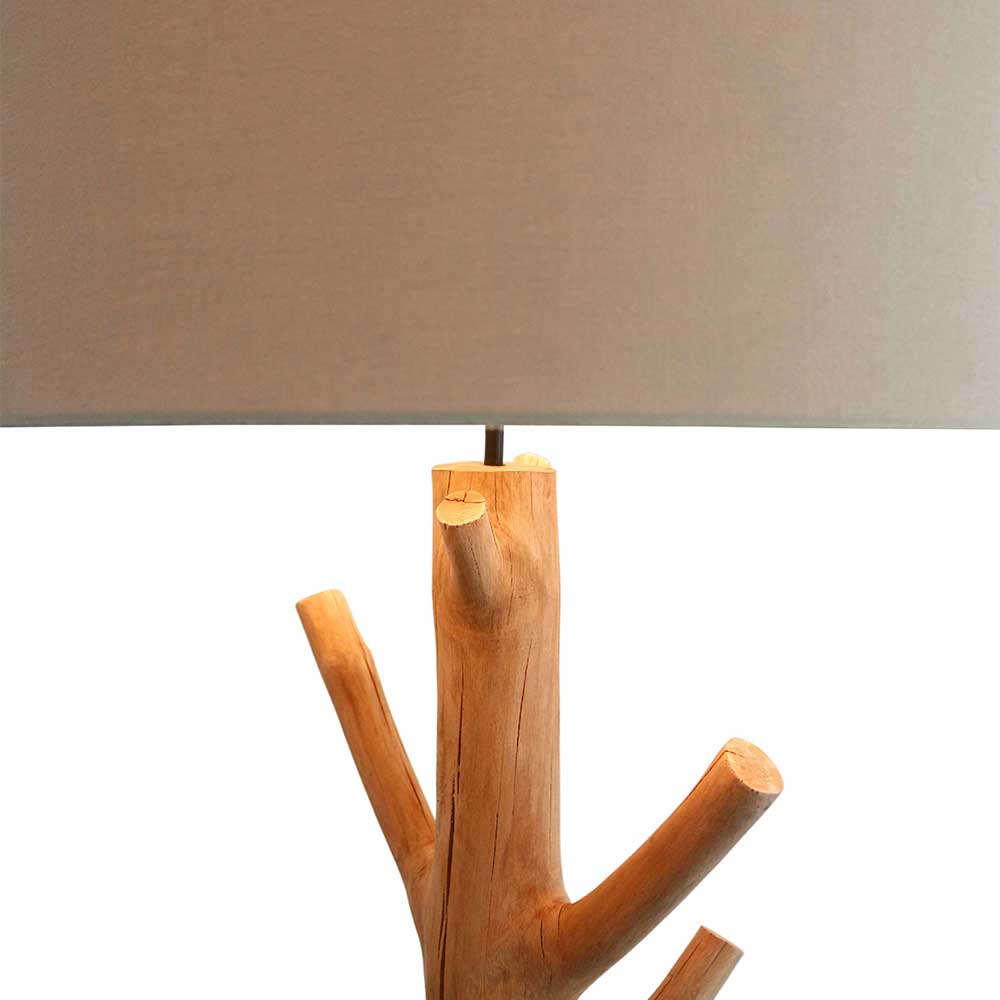 Stehlampe mit Stoffschirm und Naturholz Fuß - Longli