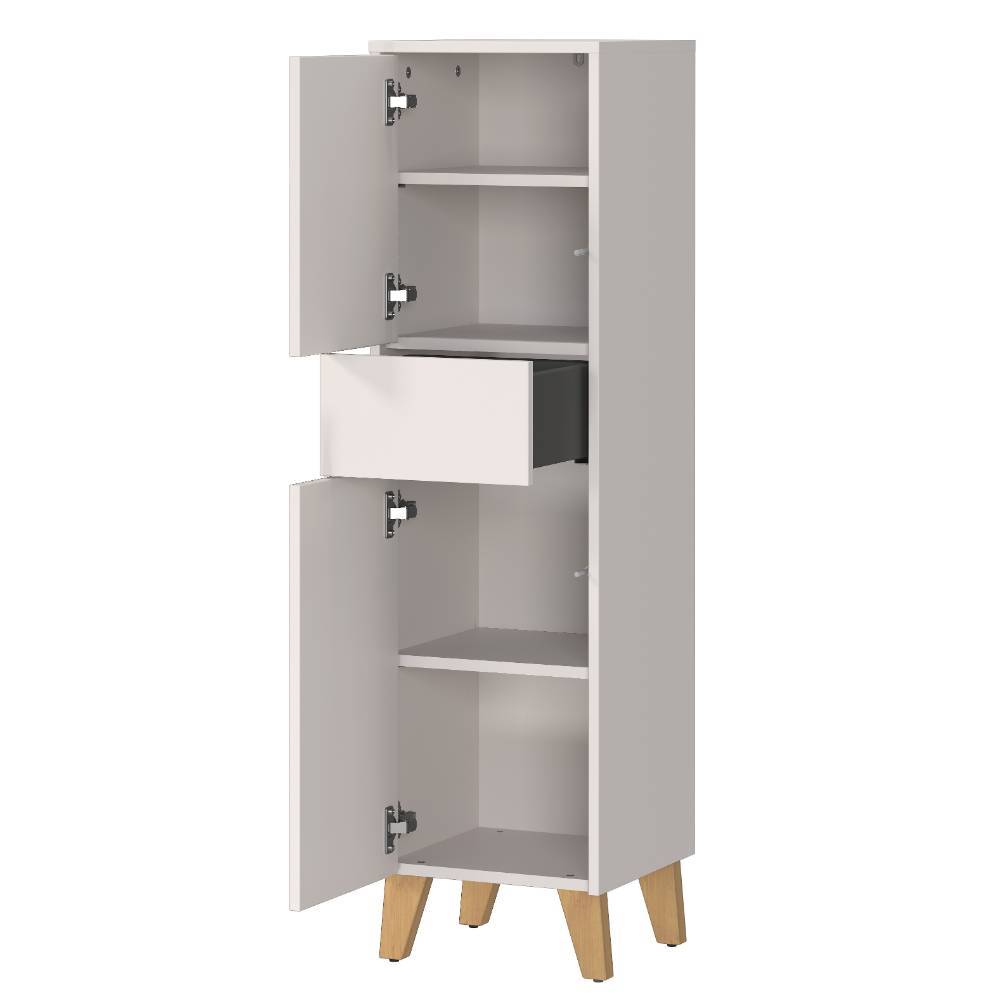 Schlanker Bad-Midischrank in Hellgrau mit Eiche - Gonnaso