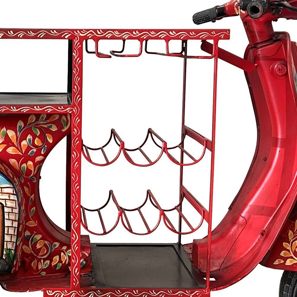 Rote Designtheke im Roller-Look mit integriertem Weinregal und Gläserhaltern für die Hausbar – Jakimo