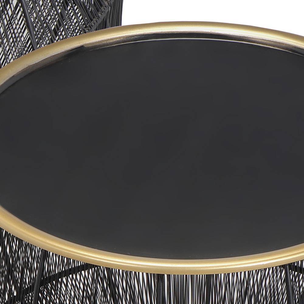 Ovale schwarze Tischplatte mit goldfarbenem Rand auf schwarzem Drahtgestell Couchtisch – Estreviu