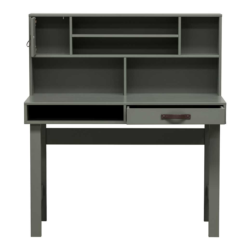 122x58 Schreibtisch mit Aufsatz in Graugrün aus Kiefer Massivholz - Daraon