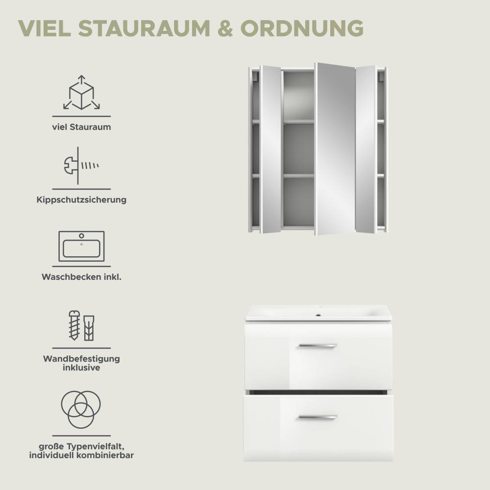 Waschplatz Set mit viel Stauraum, Kippschutzsicherung und Wandbefestigung für das Badezimmer – Clona