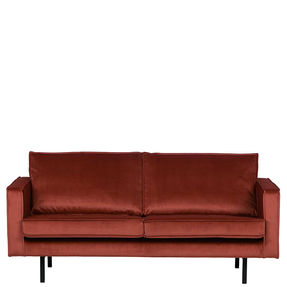 Retro Design 2er Couch in Rotbraun Samt - Enzing