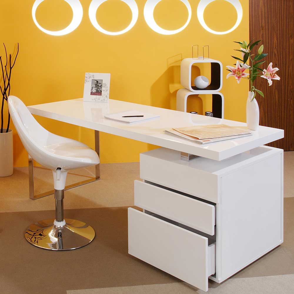 Moderner Hochglanz Schreibtisch mit drei Schubladen - Nivatus