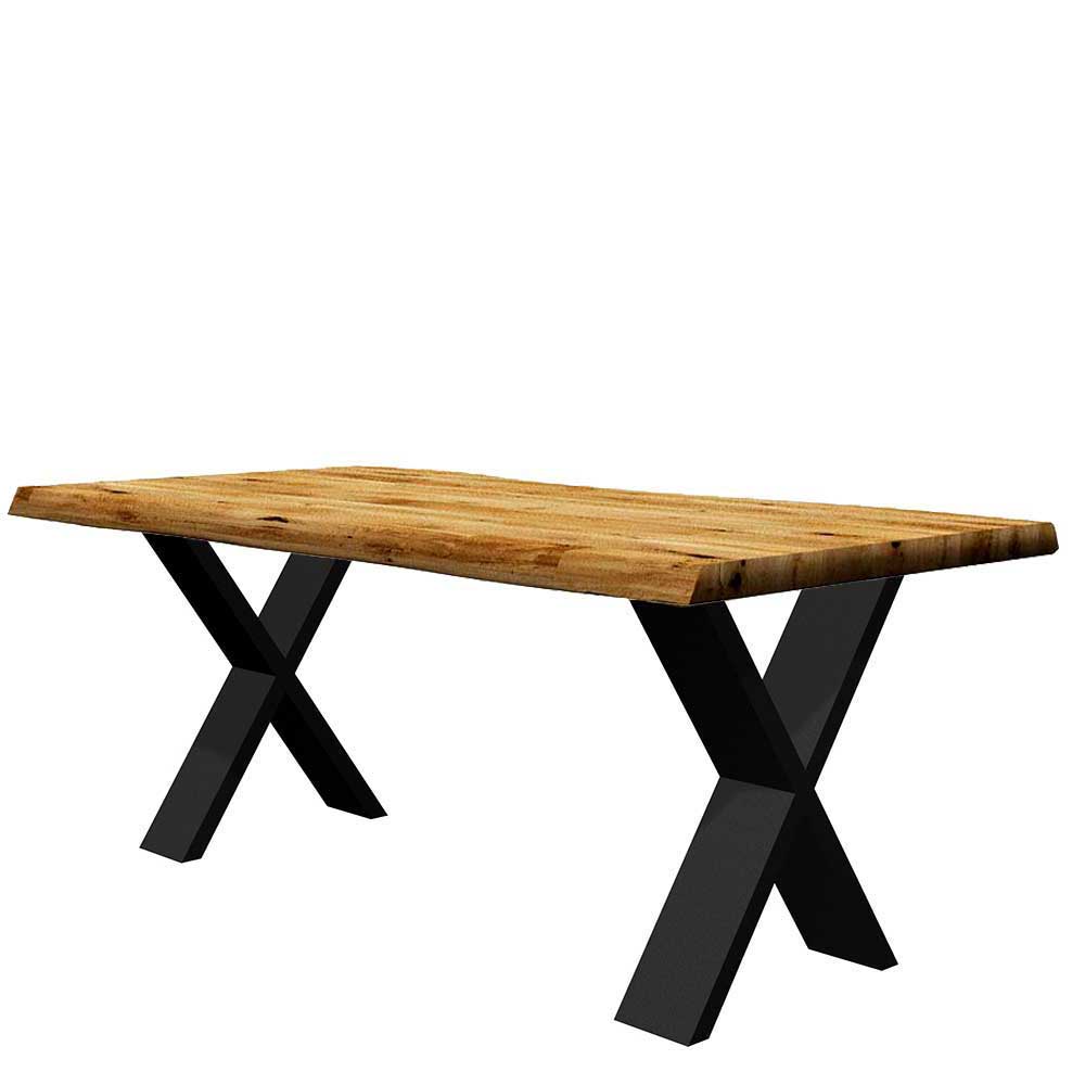 Baumkante Tisch mit X-Füßen in 12 Größen - Isacco