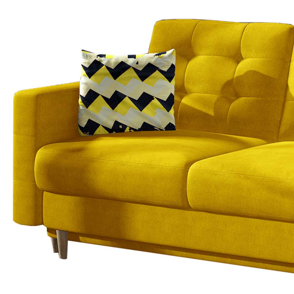 Schlafcouch mit Zierkissen in Currygelb Stoff - Viodora