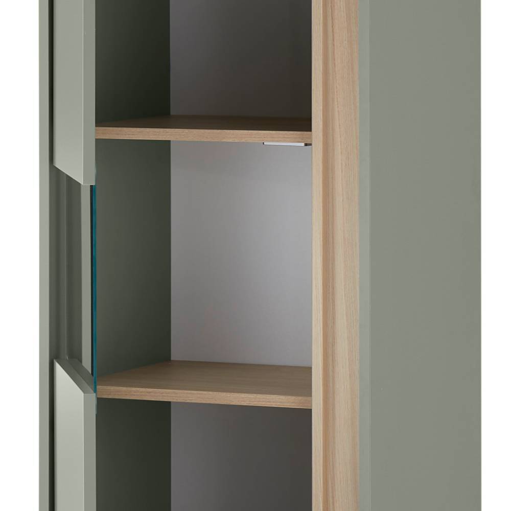 Schlanker Vitrinenschrank in Graugrün - Socotta