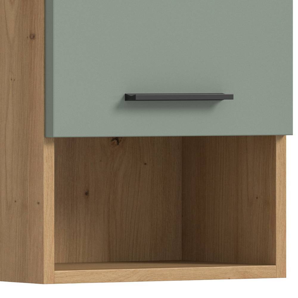 Hängeschrank mit salbeigrüner Schublade und offenem Holzfach für das Badezimmer – Tamdato