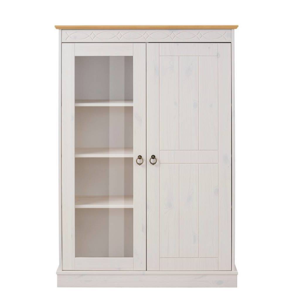 Highboard Vitrine in Weiß und Kiefer Honig - Zentra