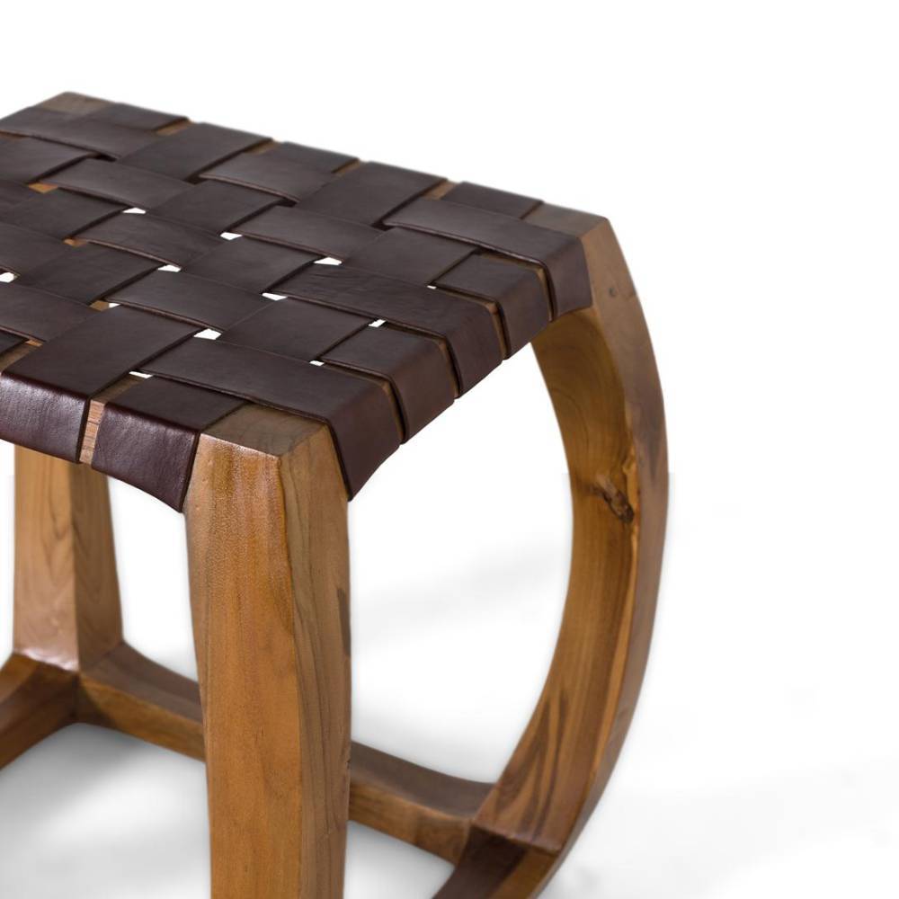 Design Hocker aus Leder und Mindiholz - Madiera