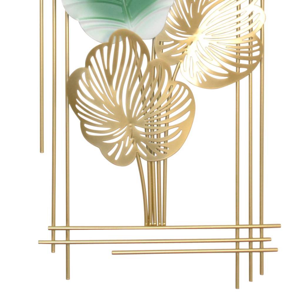 Stilvolles Wandobjekt mit goldenen und grünen Metallblättern für Flur oder Esszimmer – Tapas