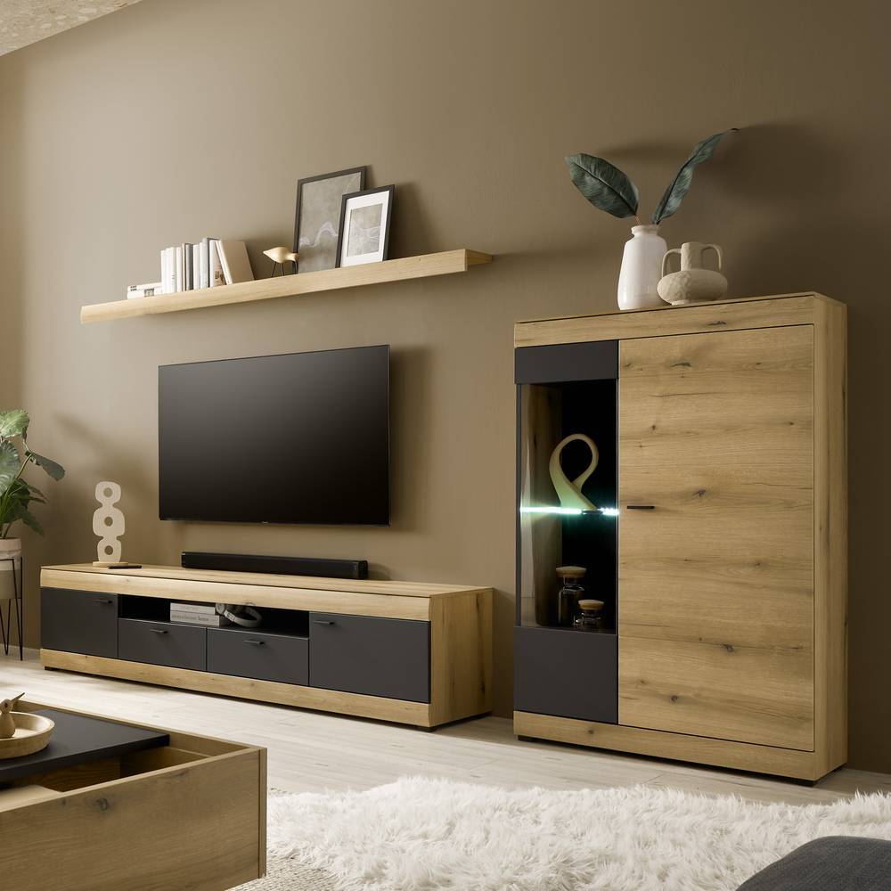 Wohnzimmer Anbauwand in Eiche Optik - Addara (dreiteilig)