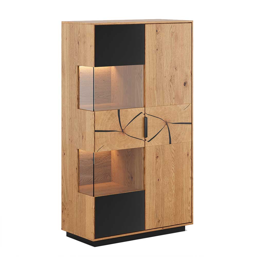 Highboard Vitrine aus Eiche und Glas - Masicuri