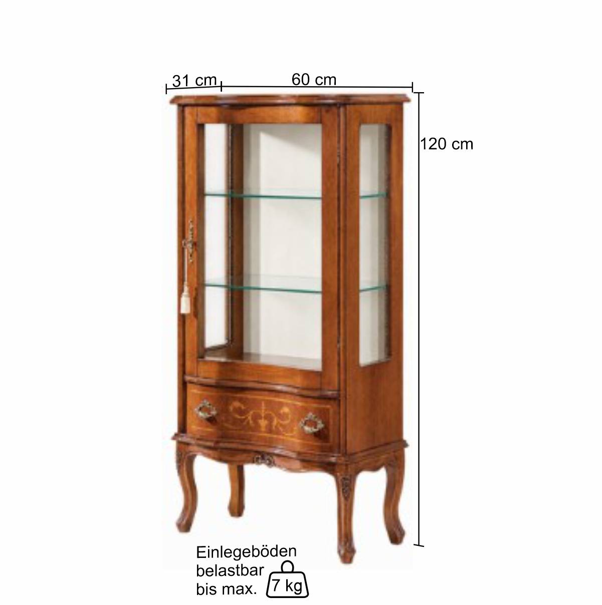 60cm breite Vitrine Barock Agosto 1-türig