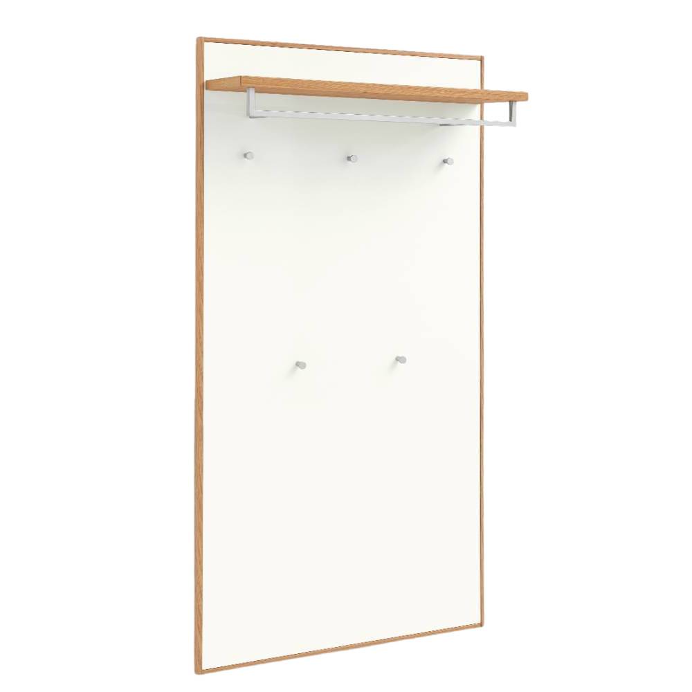 Hängegarderobe in Weiß mit Eiche Bianco Ablage, Kleiderstange und vier Haken für den Eingang – Pablona