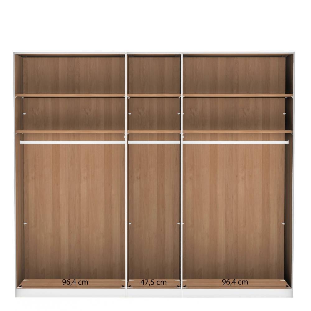 Geräumiger Kleiderschrank innen mit Regalböden, Kleiderstangen und Maßen für optimale Organisation – Murray