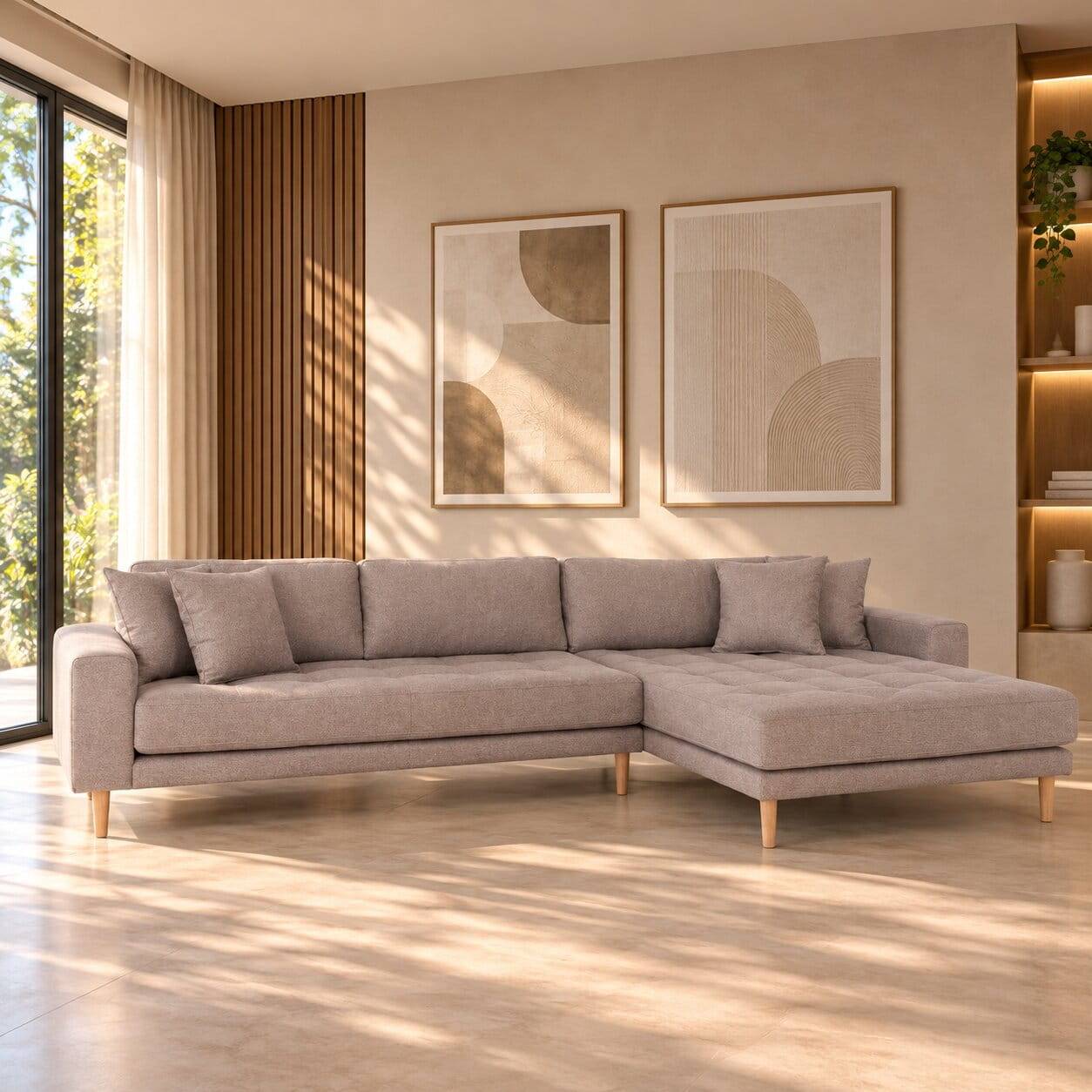 Ecksofa in Beigegrau Stoff - Oyal