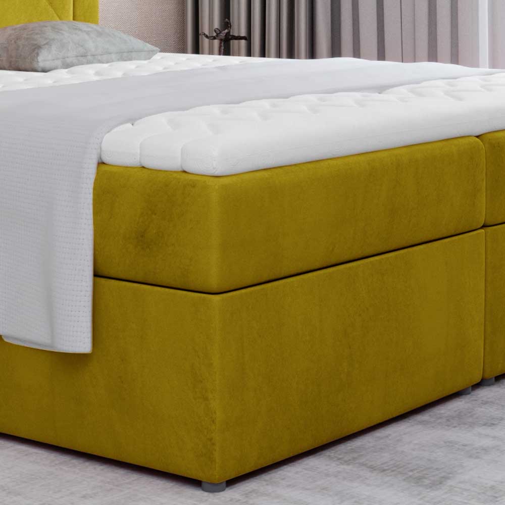 Komplettbett in Senfgelb Samtbezug - Armina