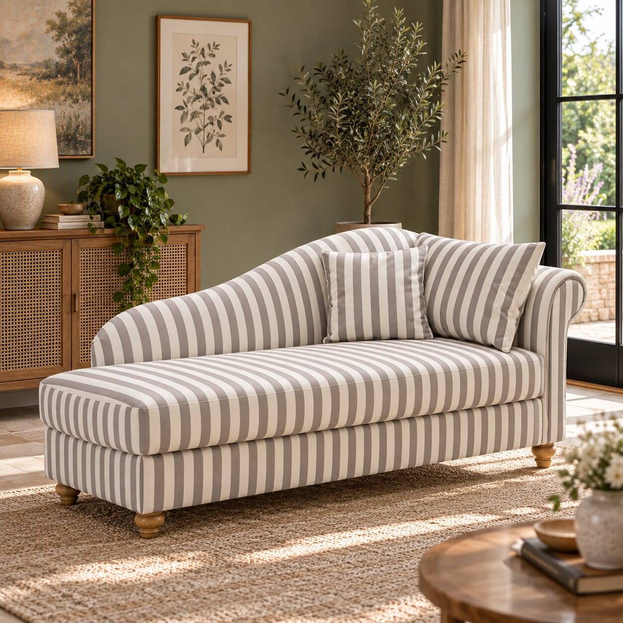 Chaiselongue mit Streifen in Weiß Braun - Adendro