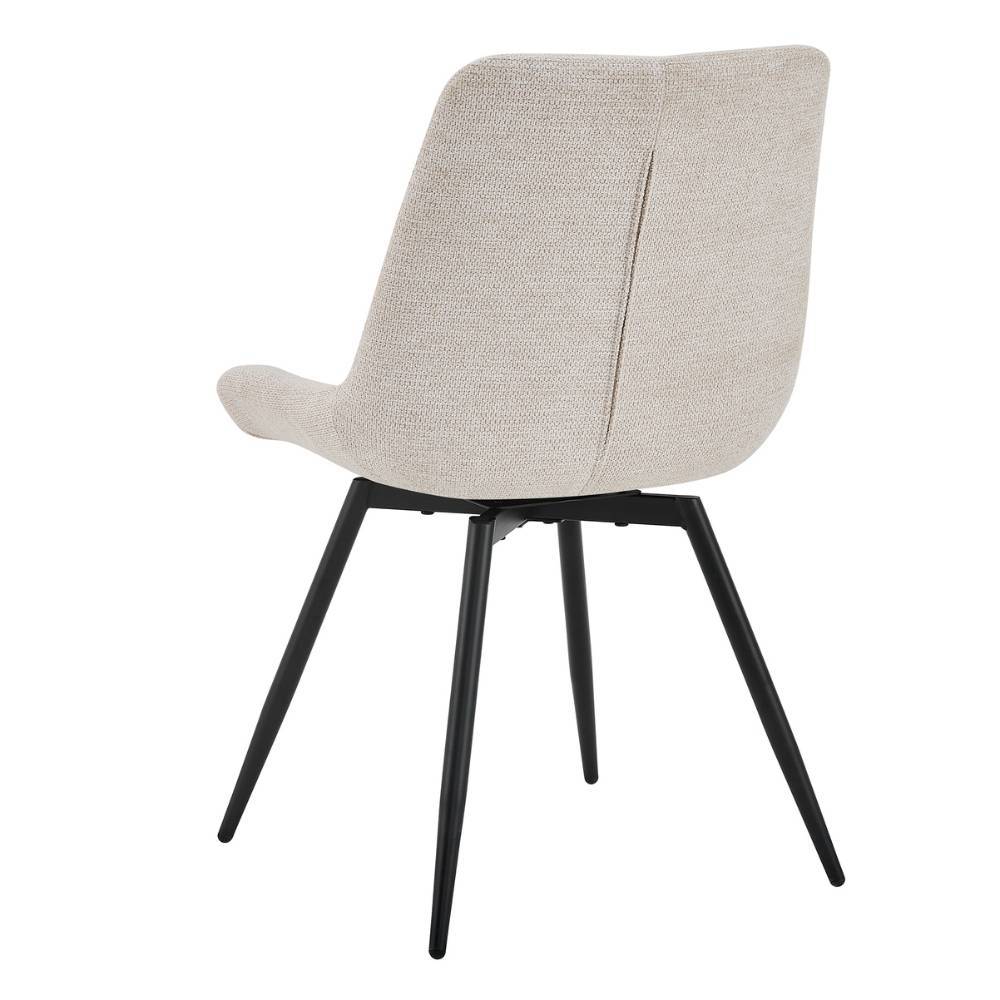 Rückenansicht des gepolsterten Esszimmerstuhls in Taupe mit schwarzen Beinen im 2er Set – Emja