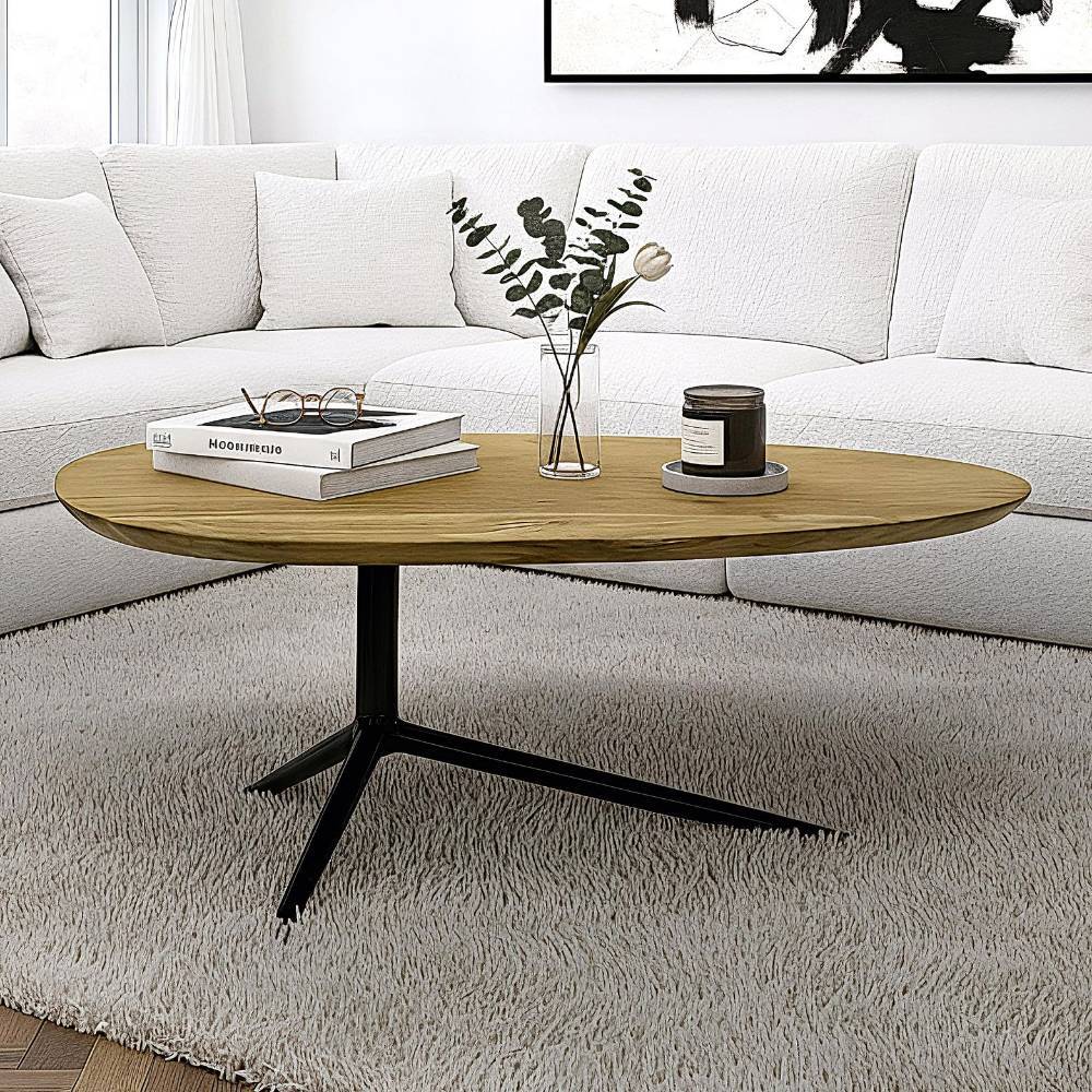 Retro-Style Couchtisch mit ovaler Holzplatte - Tyziona