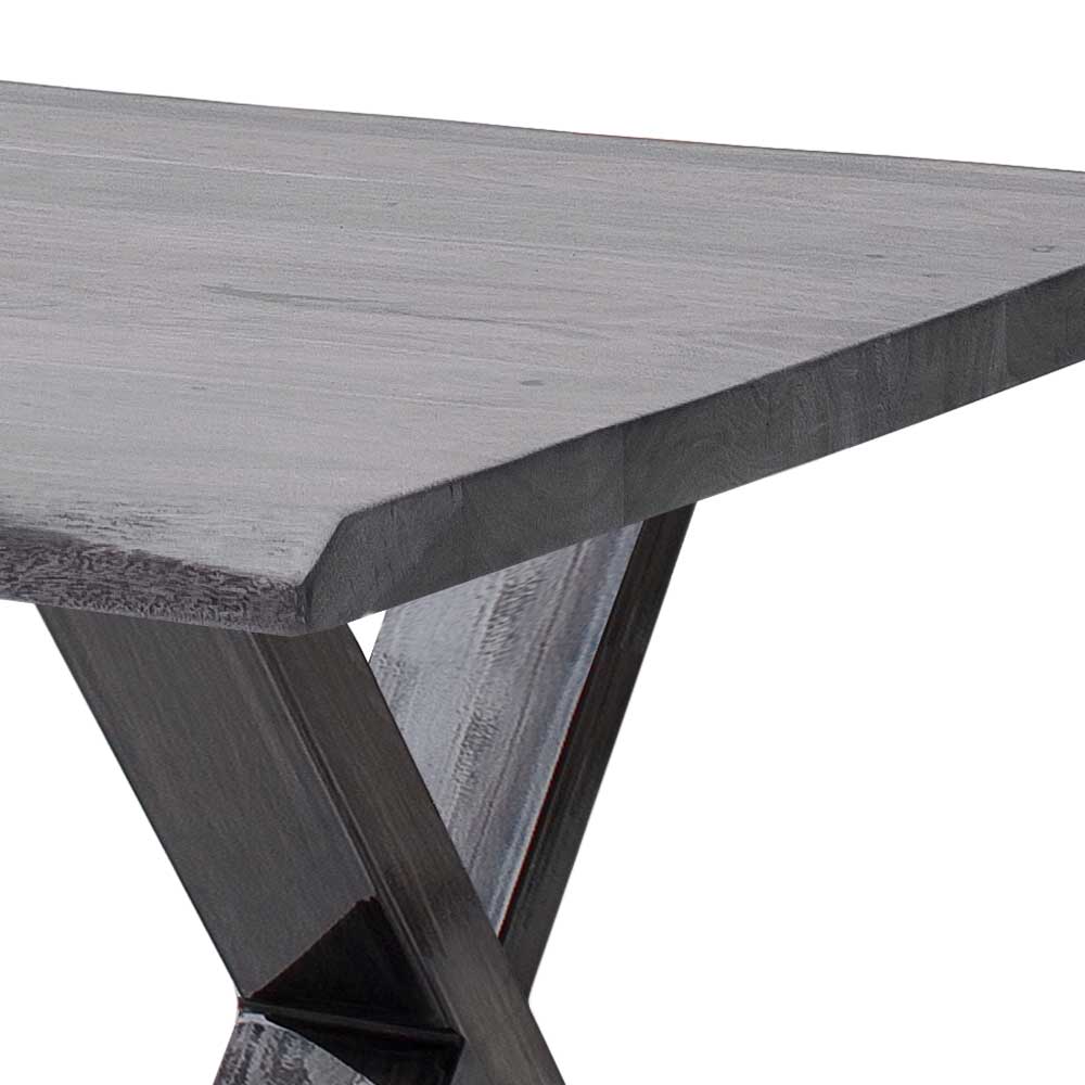 Grauer Sofatisch mit Holzplatte Naturkanten - Hulius