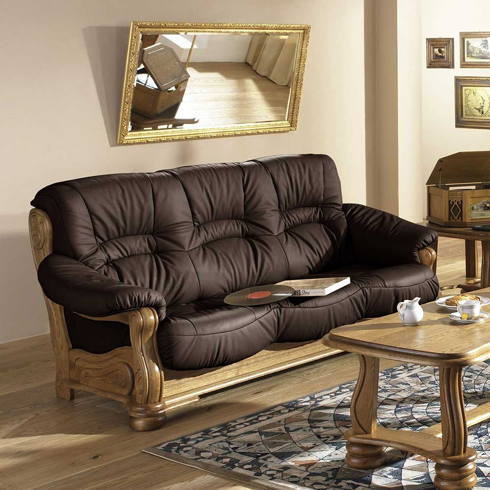 Leder Sofa mit Federkern in Braun - Castelan