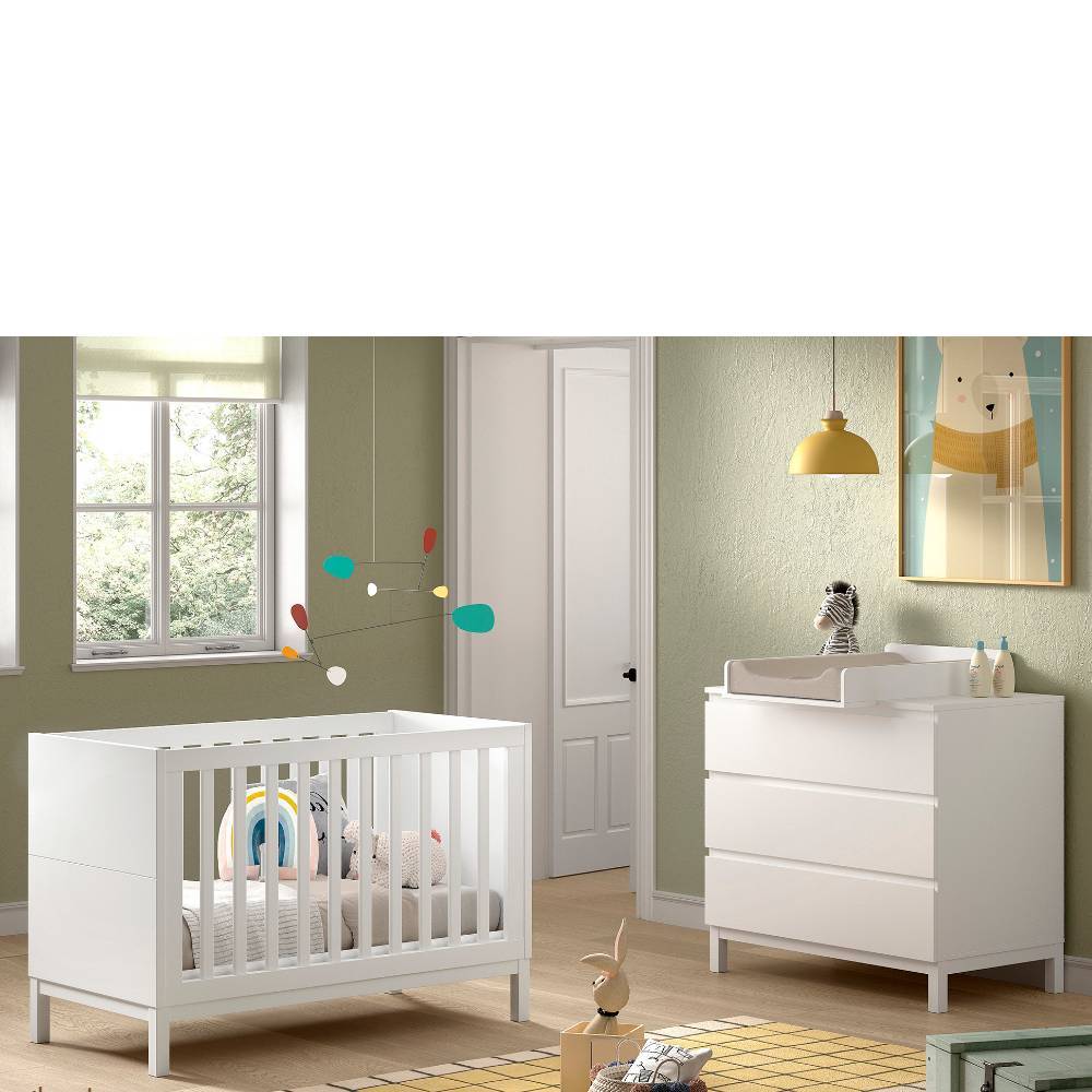 Babybett und Wickelkommode in Weiß - Crocinol (zweiteilig)