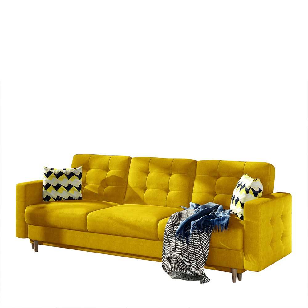 Schlafcouch mit Zierkissen in Currygelb Stoff - Viodora