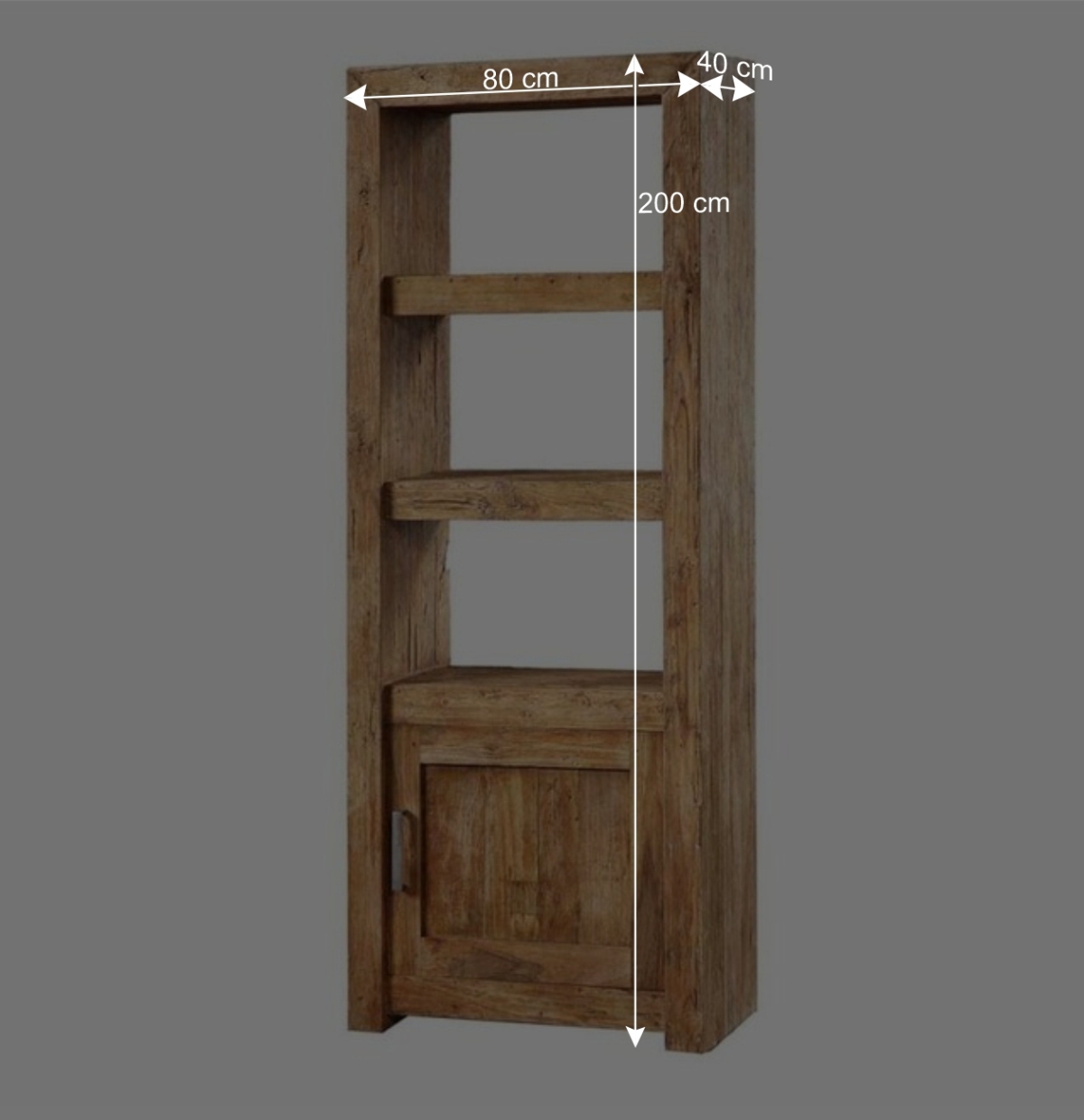 Teak Kombi-Regal mit 2 Böden & 1 Tür aus Recyclingholz 80x200cm - Monument