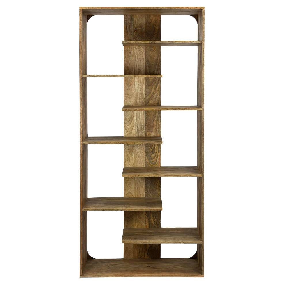 Modernes Designregal aus massivem Mangoholz mit versetzten Fächern für Bücher – Benevento