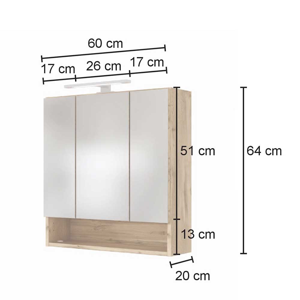 Badezimmer 3D Spiegelschrank in Holz Nachbildung - Lemnas