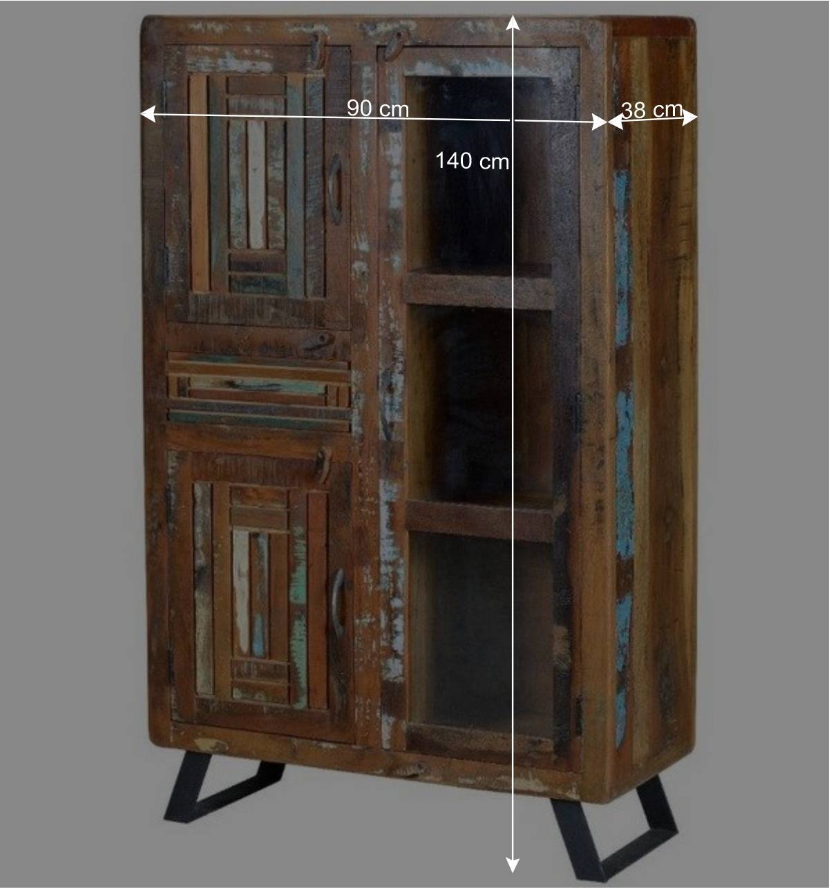 Shabby Chic Vitrinenschrank aus Recyclingholz - Tunar