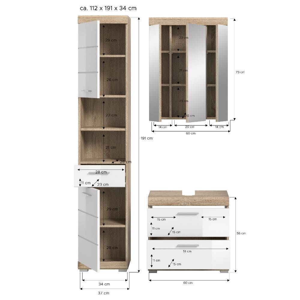 Badmöbel Set 97 cm breit - Calbanyara (dreiteilig)