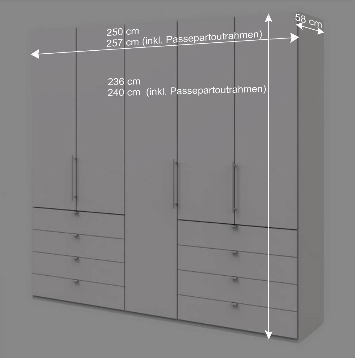 Schrank für weißes Schlafzimmer in 250cm Breite - Donpiave