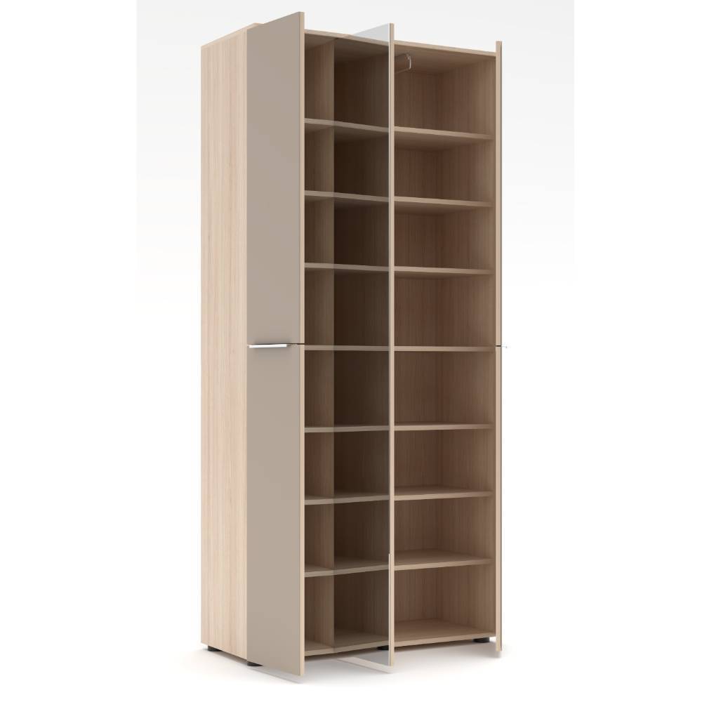 Großer Schuhschrank in Hellgrau und Eiche Holzoptik - Kildare