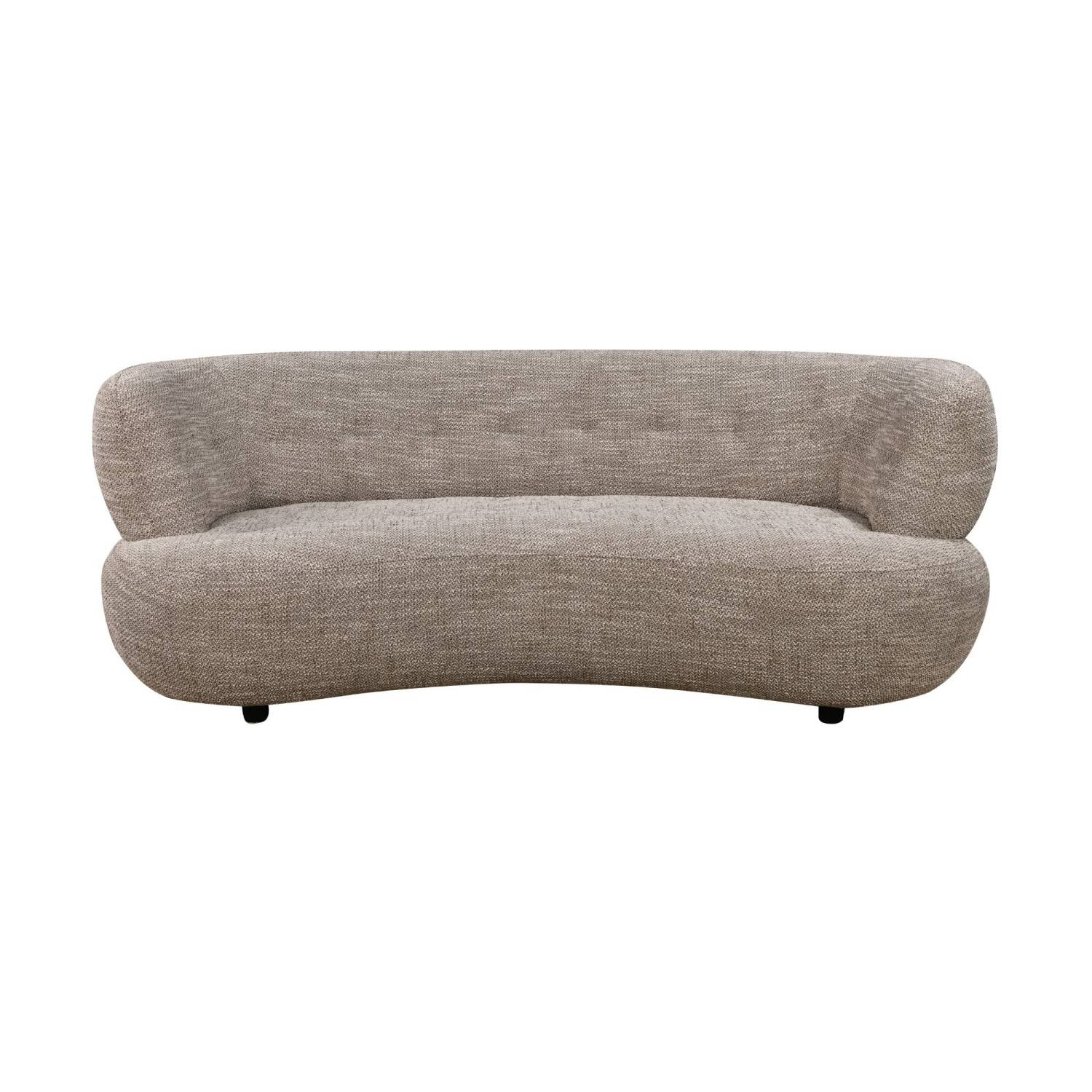Geschwungenes Designer Sofa in beigem Stoff mit Knopfheftung, Vorderansicht – Lipardia