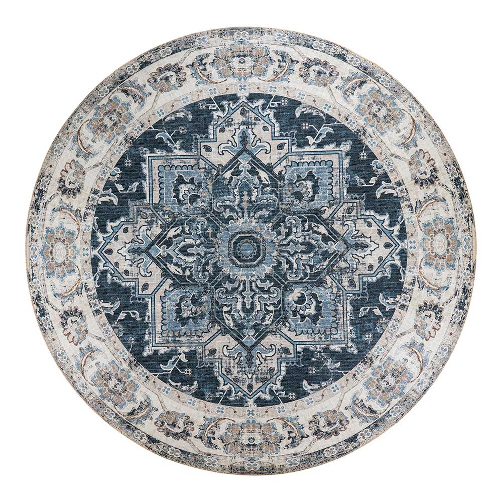 Blauer Teppich mit Ornament Muster - Pontecuna