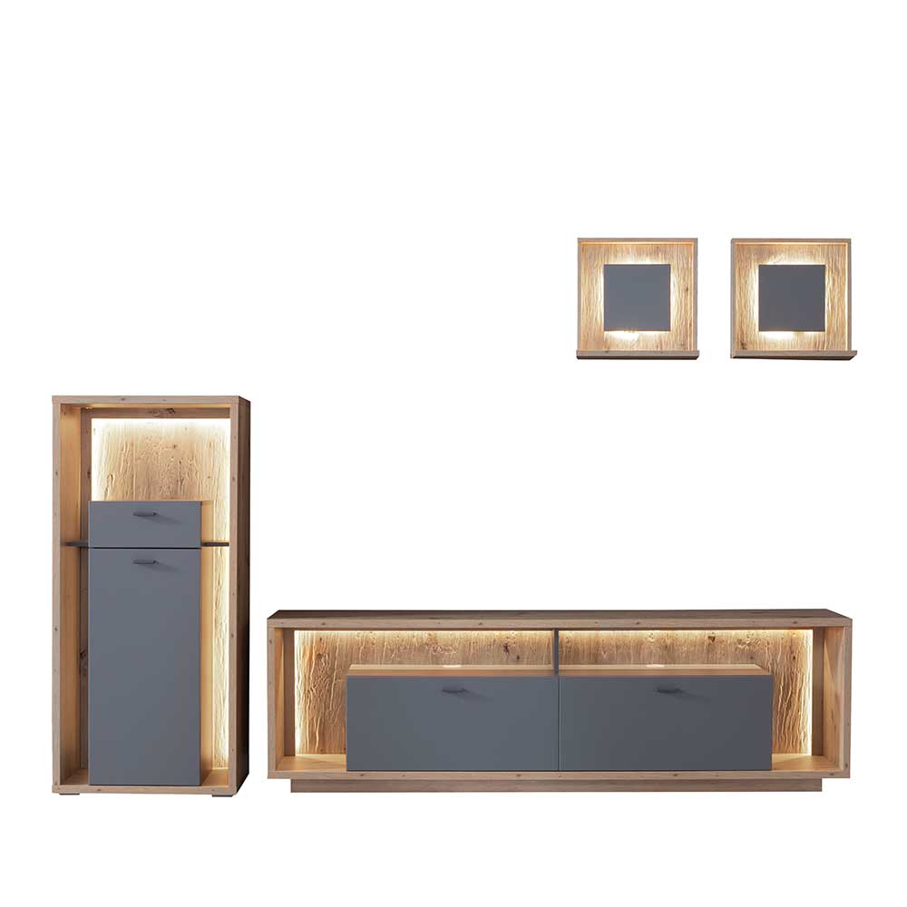 Design Wohnzimmer Wohnwand Set - Dalavera (vierteilig)