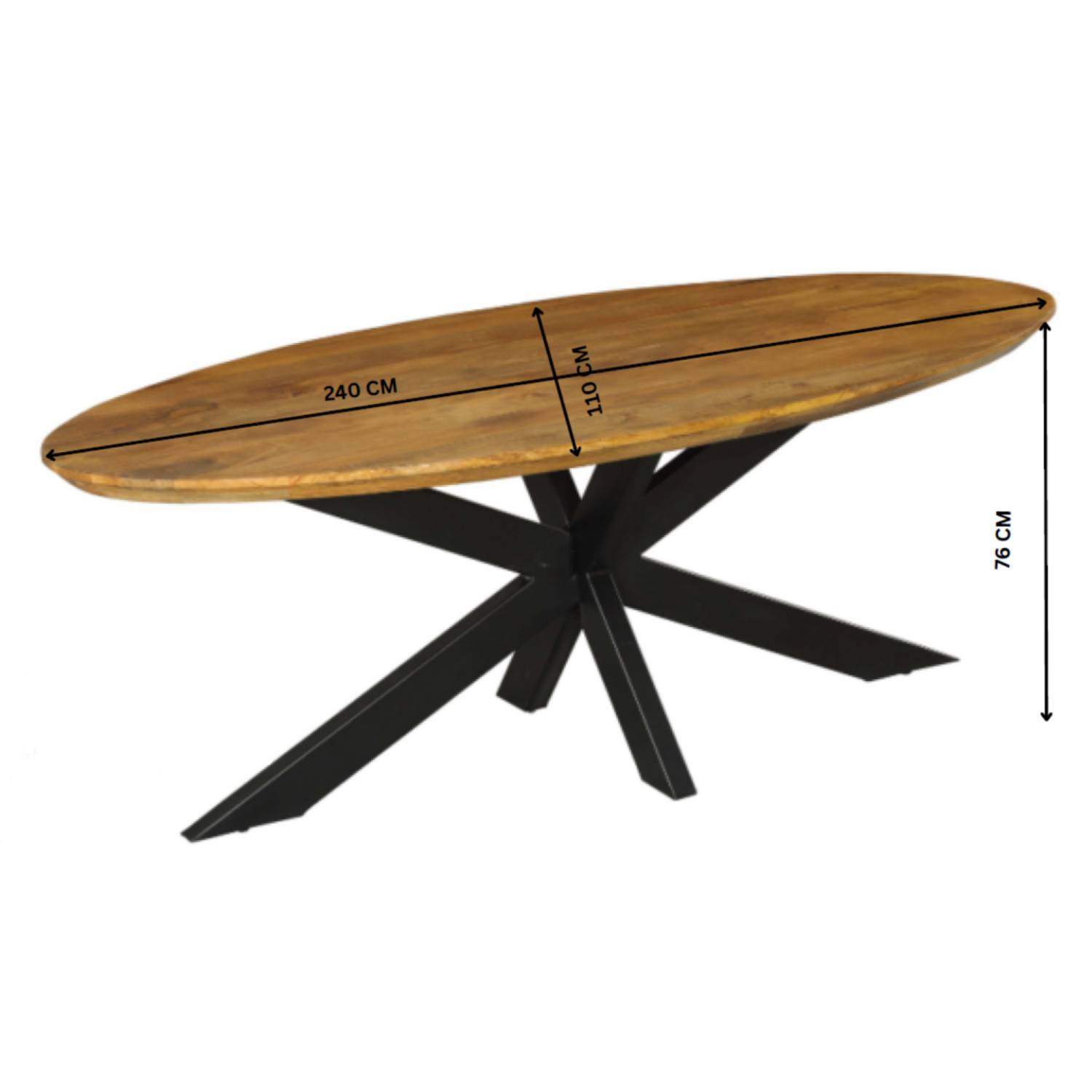 Ovaler Mangoholztisch Maße und Abmessungen 240x110x76 cm – Systrem
