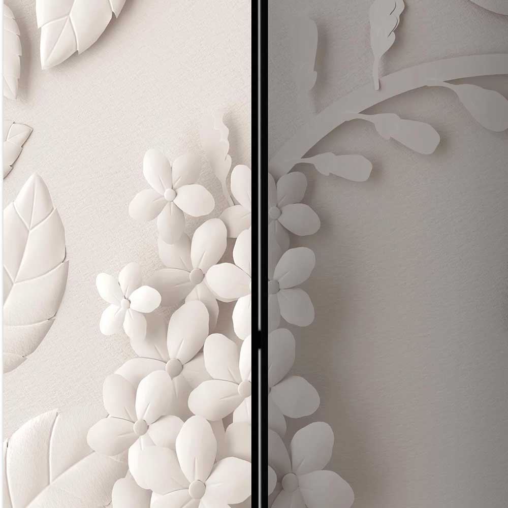 Klappbare Trennwand mit Blumen Relief Motiv in Weiß & Hellgrau bedruckt -  Piaremont